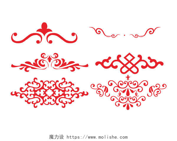 红色手绘中式边框底纹元素花纹设计PNG素材